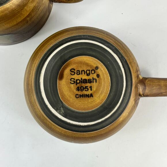 2 Sango Splash Coffee Mug Jumbo Lrg Cup Bowl 24oz Stoneware 4951 Glazed Brown - Picture 7 of 9